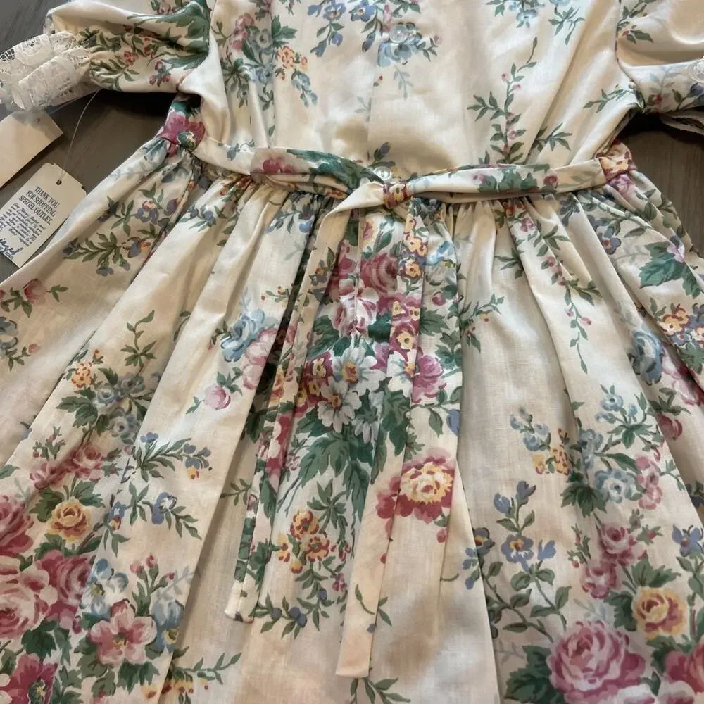 NWT Spiegel Floral Milkmaid Toddler Dress Sz 3T Lace Cottage Victorian Vtg 90s